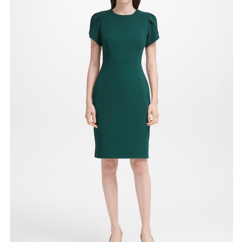 Emerald Green Calvin Klein Tulip-Sleeve Sheath Dress Sz 8p